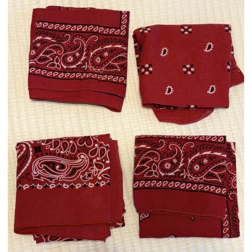 Vintage Bandana Lot of 8 Paisley Red Blue White Made in USA Cotton Western - Picture 3 of 8